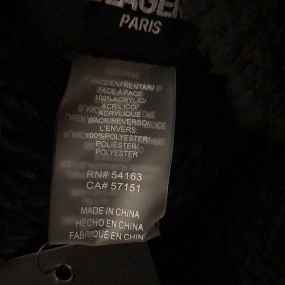 Karl Lagerfeld Paris Black Ribbed Beanie Choupette Patch Faux Fur Pom Pom OS NWT - Picture 10 of 16